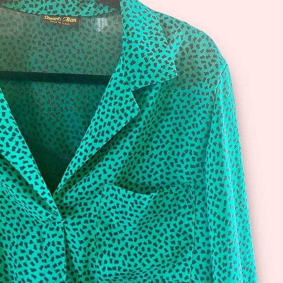 Vintage Stuart Alan Green Confetti Print Blouson Dress SZ L - Picture 6 of 12